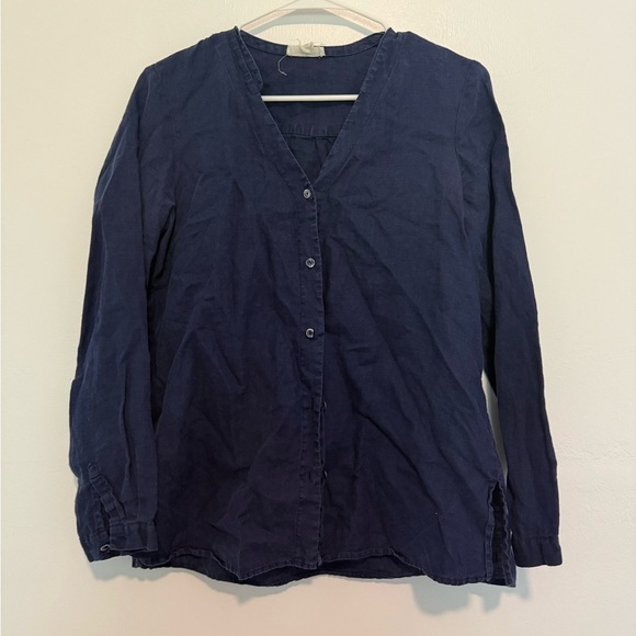 Tops - Eileen Fisher Irish Linen Button Down Top PS Blue  Beach Coastal
